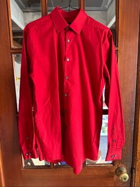 jf j.ferrar Men's Bright Red Long-Sleeve Dress Shirt